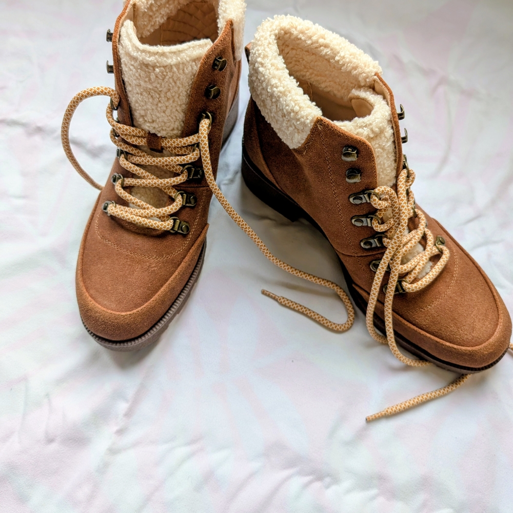 Tucker Tan Lace Up Boots with Cream Details